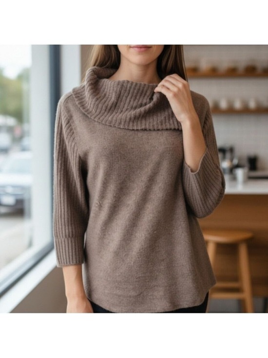 adrianne vittadini Sweaters - Brown Cowl Neck Sweater Large Stretchy Lightweight